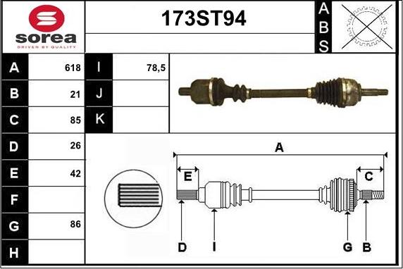 STARTCAR 173ST94 - Приводной вал autospares.lv