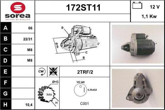 STARTCAR 172ST11 - Стартер autospares.lv