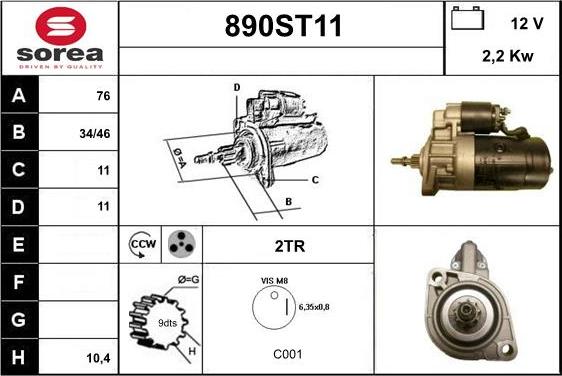 STARTCAR 890ST11 - Стартер autospares.lv