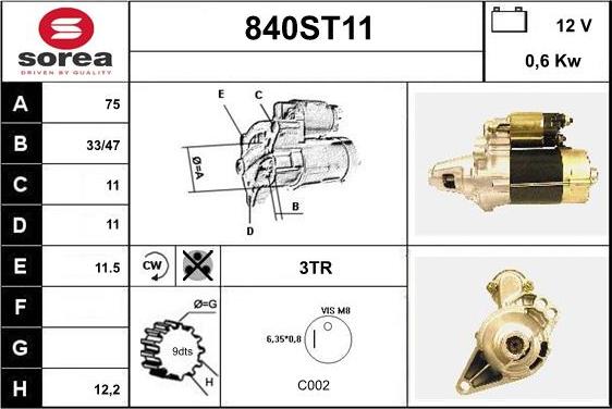 STARTCAR 840ST11 - Стартер autospares.lv