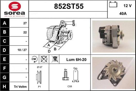 STARTCAR 852ST55 - Генератор autospares.lv