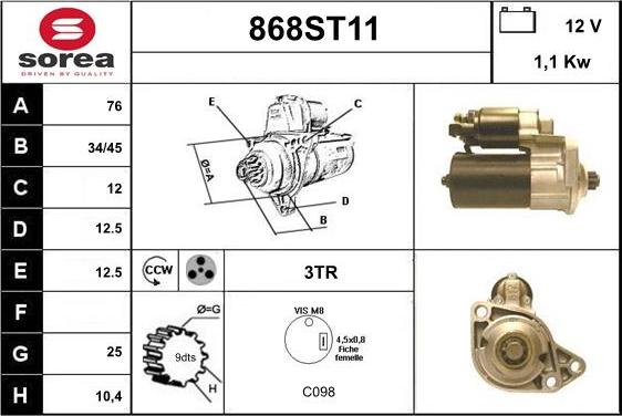 STARTCAR 868ST11 - Стартер autospares.lv