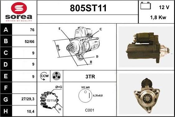 STARTCAR 805ST11 - Стартер autospares.lv