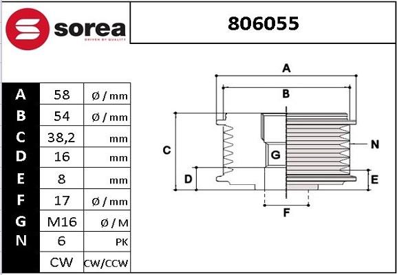 STARTCAR 806055 - Шкив генератора, муфта autospares.lv