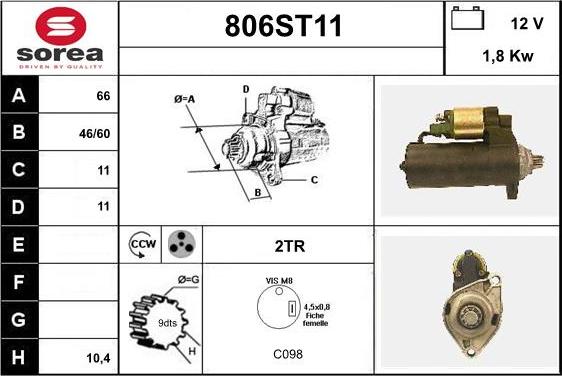 STARTCAR 806ST11 - Стартер autospares.lv