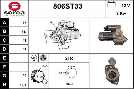 STARTCAR 806ST33 - Стартер autospares.lv