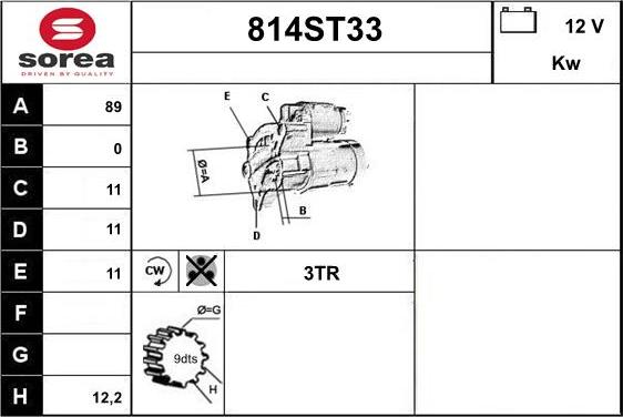 STARTCAR 814ST33 - Стартер autospares.lv