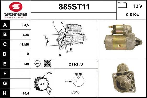 STARTCAR 885ST11 - Стартер autospares.lv