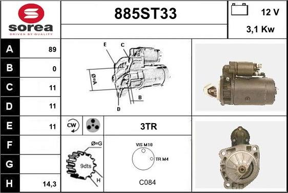 STARTCAR 885ST33 - Стартер autospares.lv