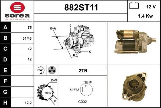 STARTCAR 882ST11 - Стартер autospares.lv