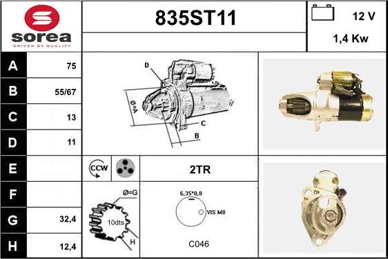 STARTCAR 835ST11 - Стартер autospares.lv