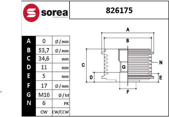 STARTCAR 826175 - Шкив генератора, муфта autospares.lv