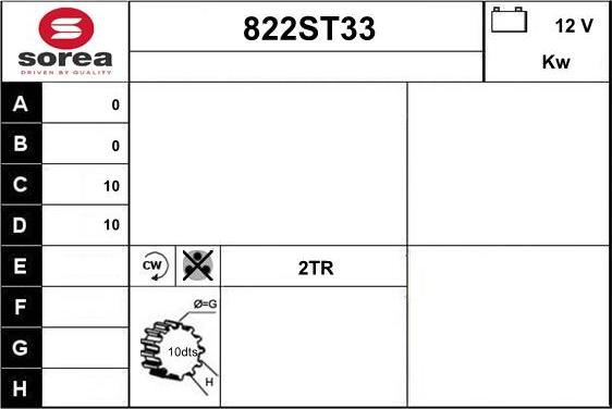 STARTCAR 822ST33 - Стартер autospares.lv