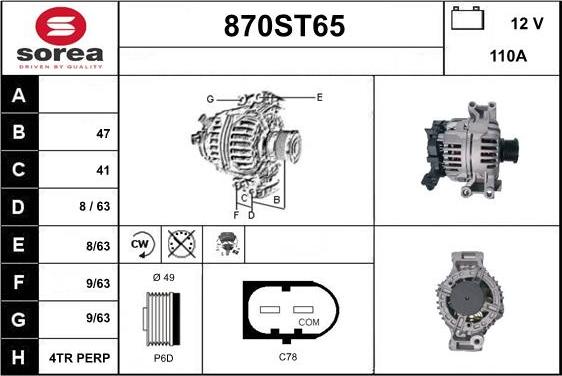 STARTCAR 870ST65 - Генератор autospares.lv