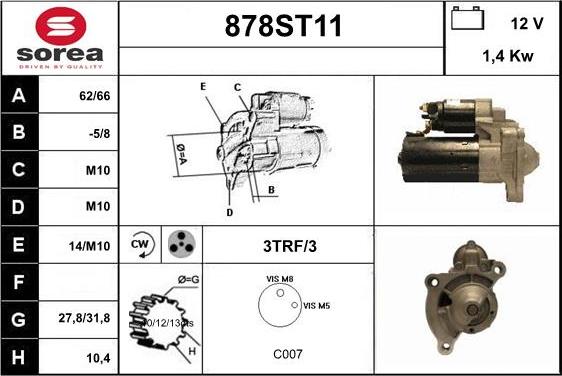 STARTCAR 878ST11 - Стартер autospares.lv