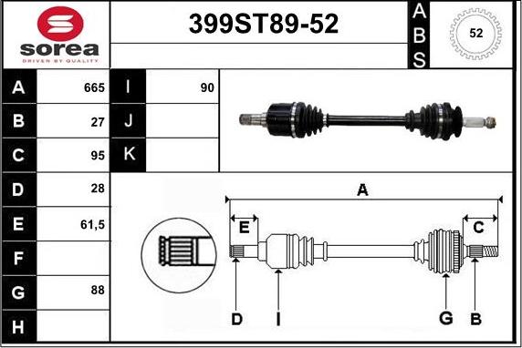 STARTCAR 399ST89-52 - Приводной вал autospares.lv