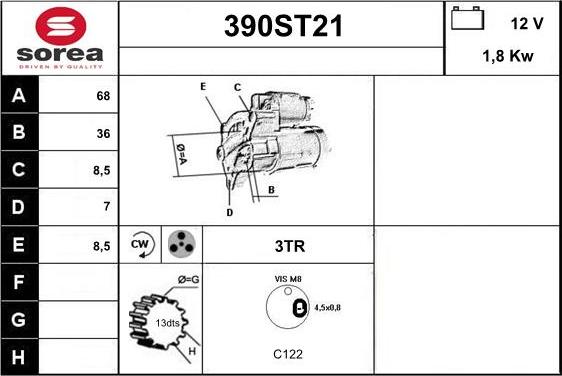 STARTCAR 390ST21 - Стартер autospares.lv