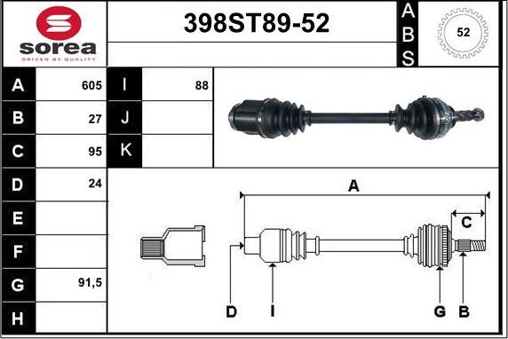 STARTCAR 398ST89-52 - Приводной вал autospares.lv