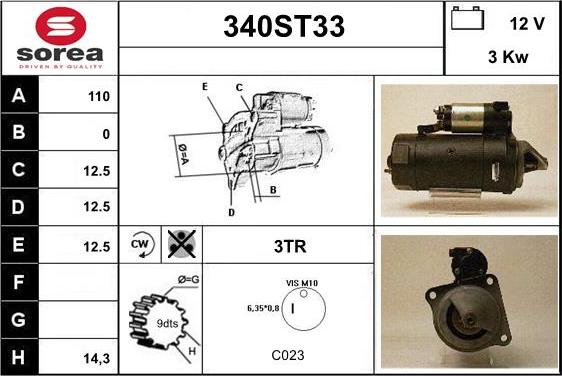 STARTCAR 340ST33 - Стартер autospares.lv