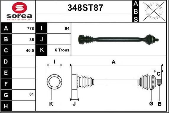 STARTCAR 348ST87 - Приводной вал autospares.lv