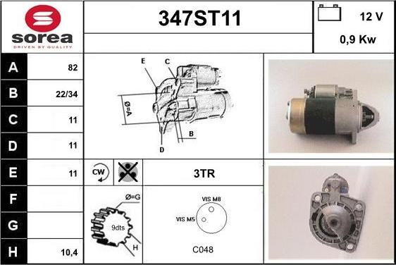 STARTCAR 347ST11 - Стартер autospares.lv