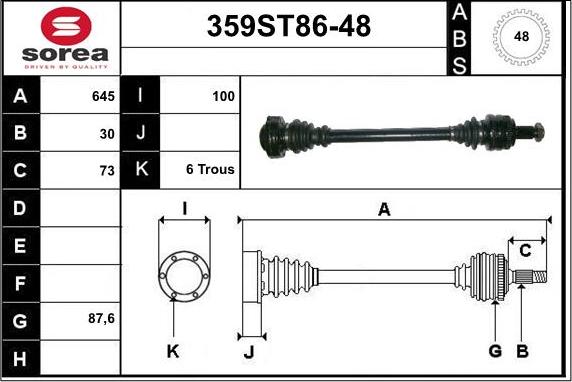 STARTCAR 359ST86-48 - Приводной вал autospares.lv