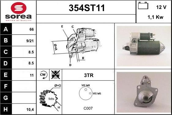 STARTCAR 354ST11 - Стартер autospares.lv