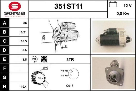 STARTCAR 351ST11 - Стартер autospares.lv