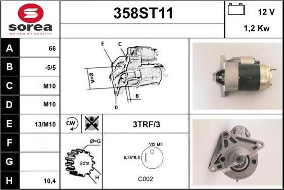 STARTCAR 358ST11 - Стартер autospares.lv