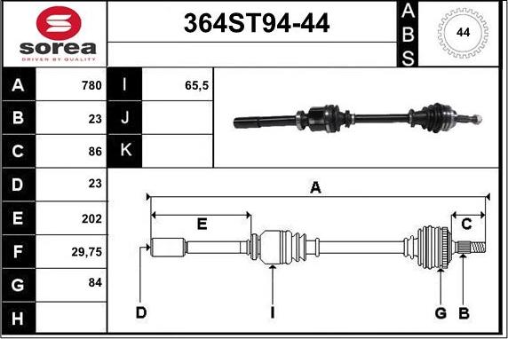 STARTCAR 364ST94-44 - Приводной вал autospares.lv