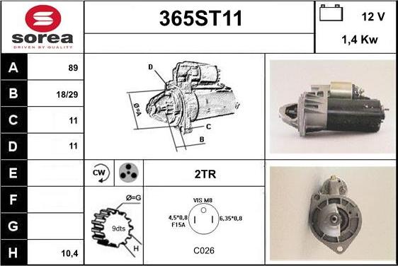 STARTCAR 365ST11 - Стартер autospares.lv