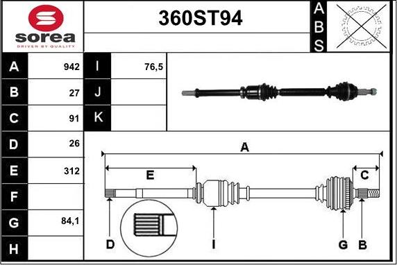 STARTCAR 360ST94 - Приводной вал autospares.lv