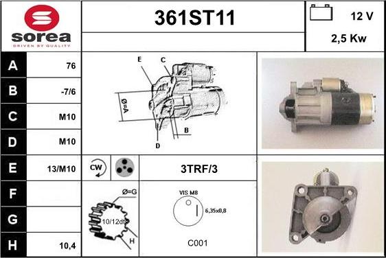 STARTCAR 361ST11 - Стартер autospares.lv