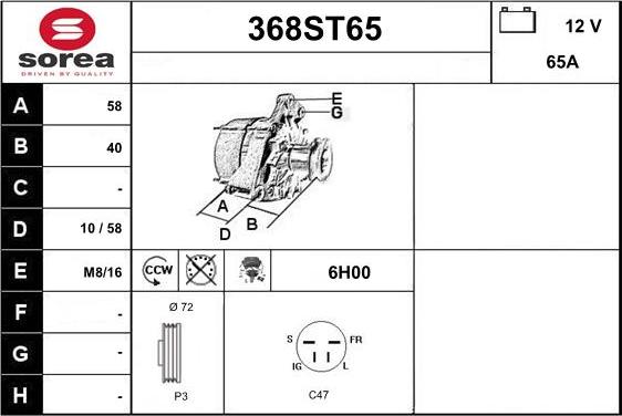 STARTCAR 368ST65 - Генератор autospares.lv