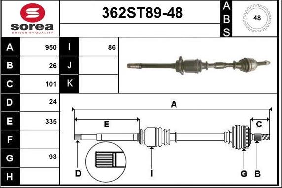 STARTCAR 362ST89-48 - Приводной вал autospares.lv