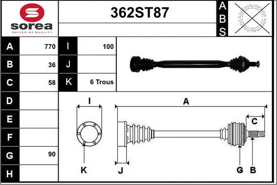 STARTCAR 362ST87 - Приводной вал autospares.lv