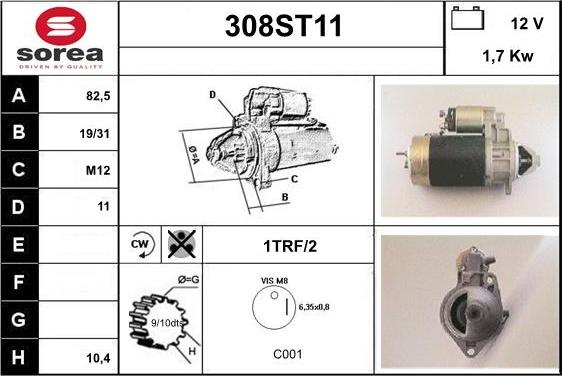 STARTCAR 308ST11 - Стартер autospares.lv