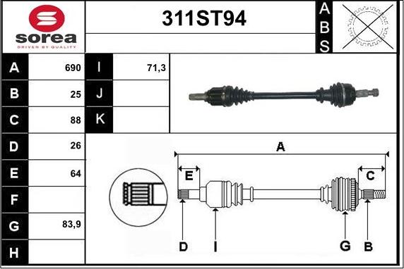 STARTCAR 311ST94 - Приводной вал autospares.lv