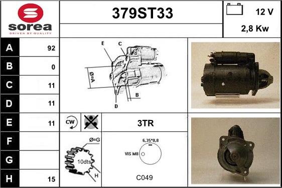 STARTCAR 379ST33 - Стартер autospares.lv