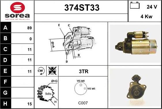 STARTCAR 374ST33 - Стартер autospares.lv