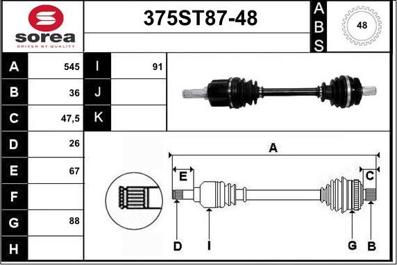 STARTCAR 375ST87-48 - Приводной вал autospares.lv