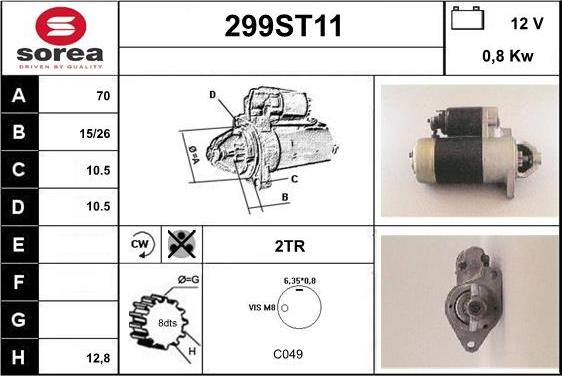 STARTCAR 299ST11 - Стартер autospares.lv