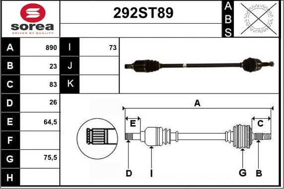 STARTCAR 292ST89 - Приводной вал autospares.lv