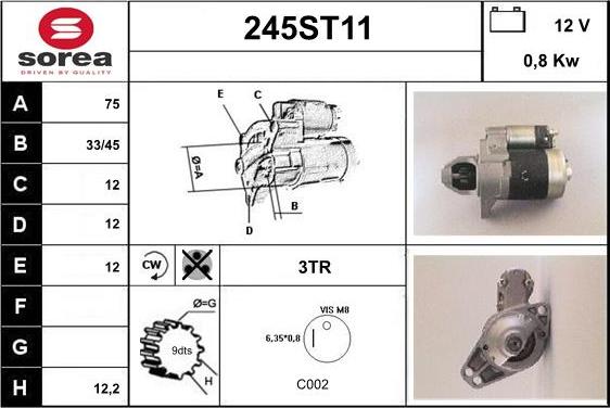 STARTCAR 245ST11 - Стартер autospares.lv