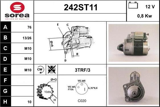 STARTCAR 242ST11 - Стартер autospares.lv