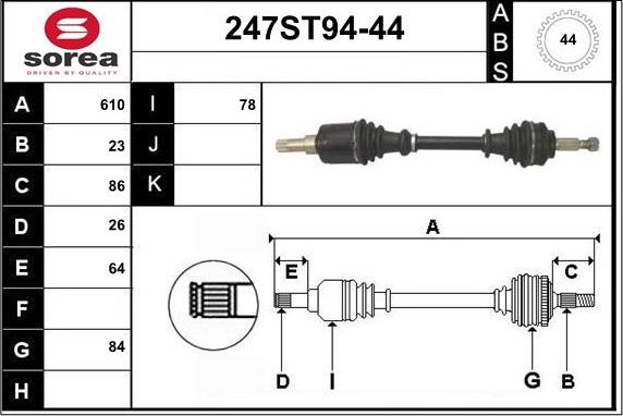 STARTCAR 247ST94-44 - Приводной вал autospares.lv