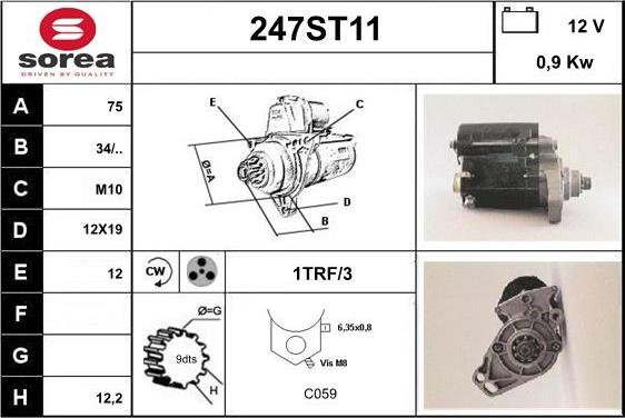 STARTCAR 247ST11 - Стартер autospares.lv