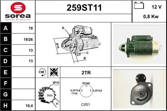 STARTCAR 259ST11 - Стартер autospares.lv