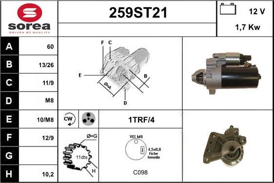 STARTCAR 259ST21 - Стартер autospares.lv