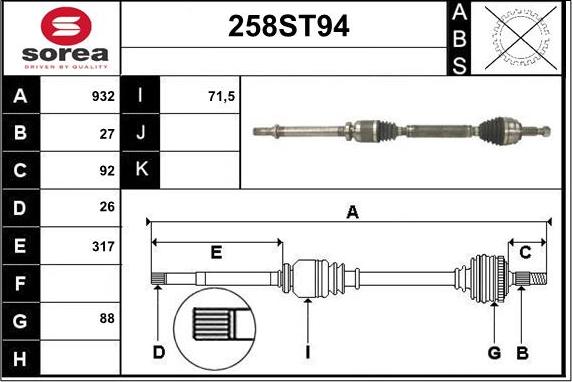 STARTCAR 258ST94 - Приводной вал autospares.lv